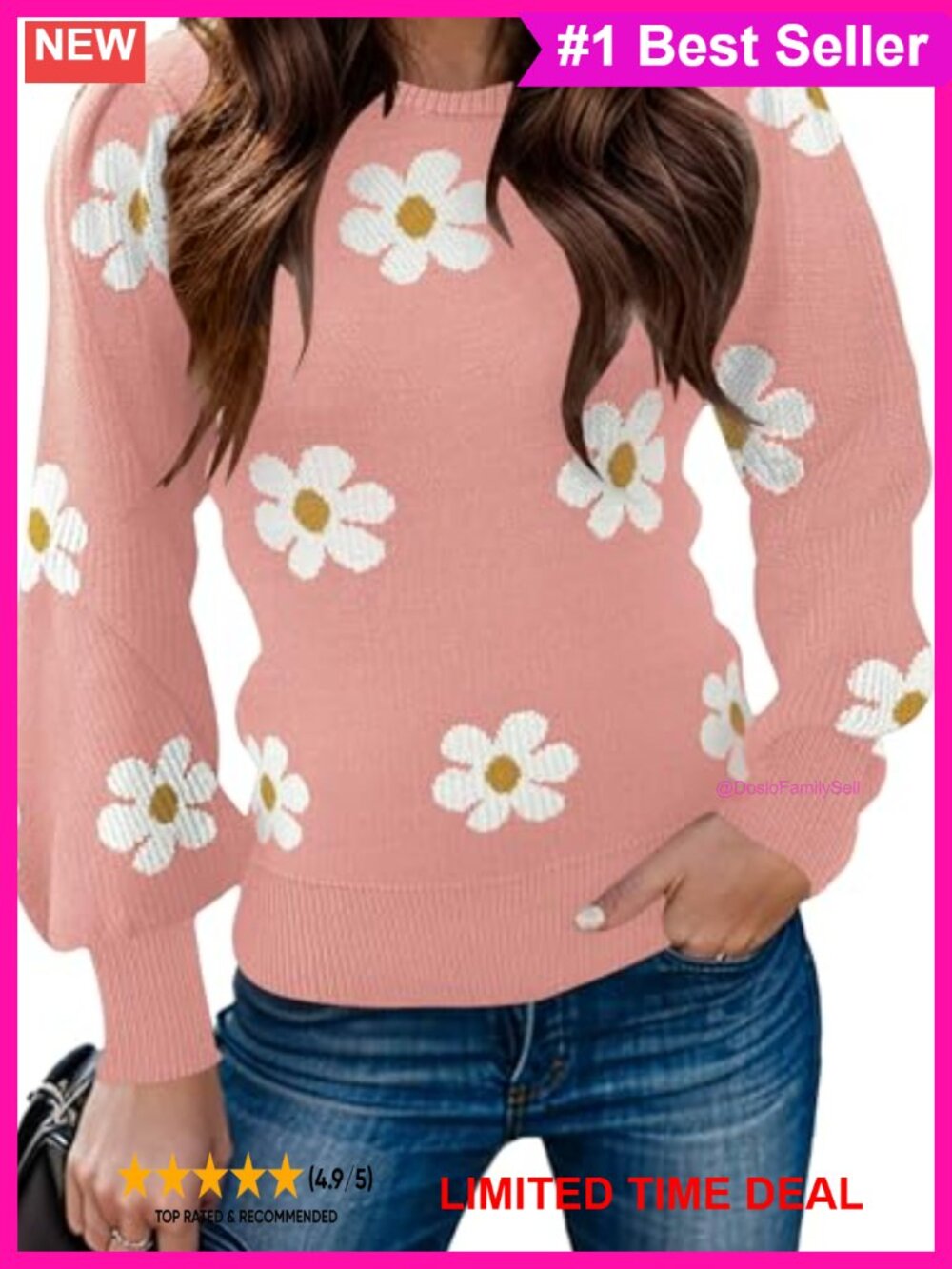 Women's Ribbed Knit Puff Sleeve Sweater Crew Neck Pullover Jumper